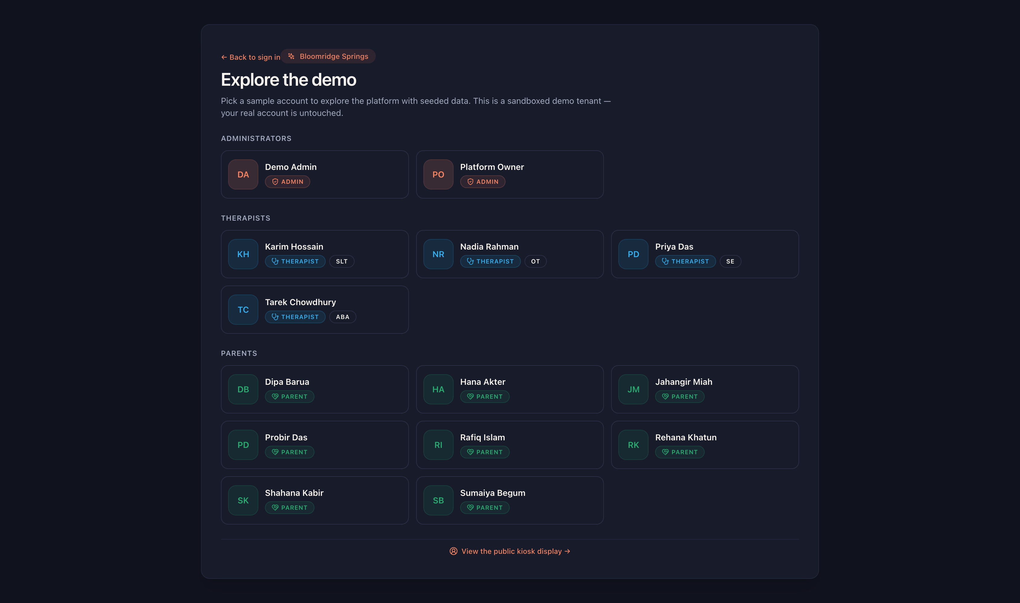 Bloomridge Springs - dashboard