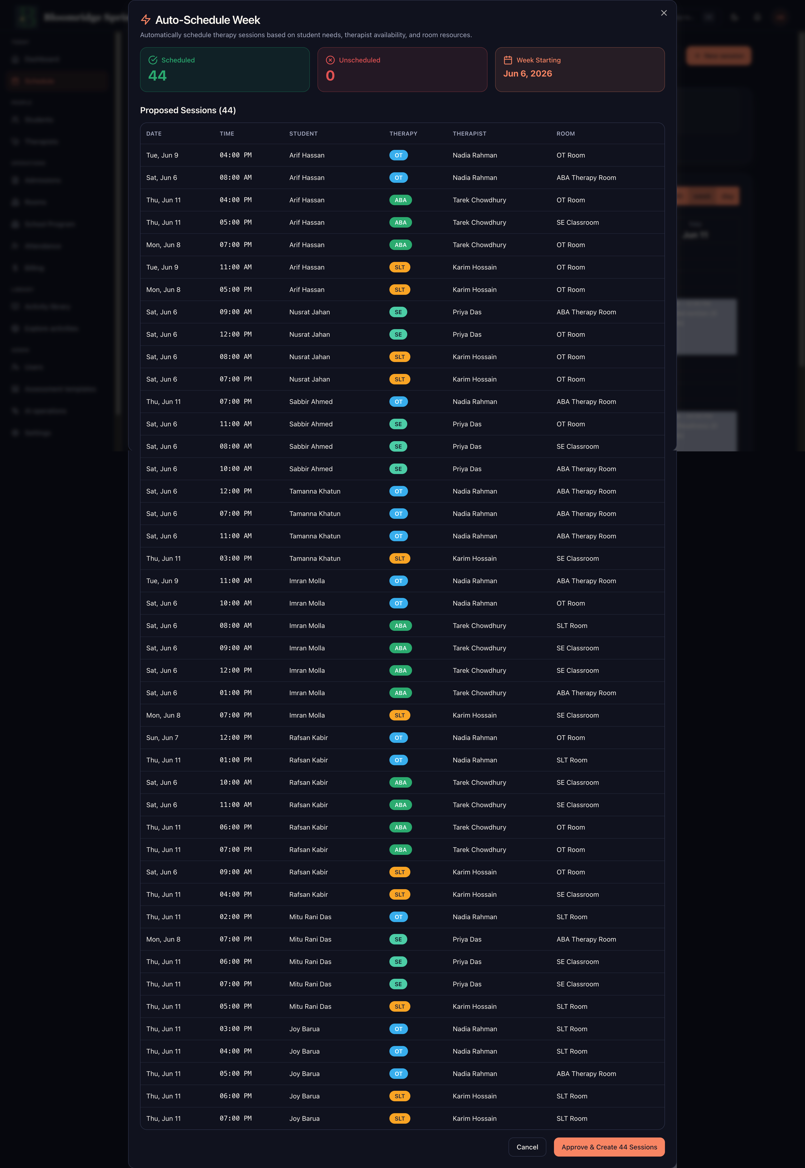 Bloomridge Springs - scheduling solver